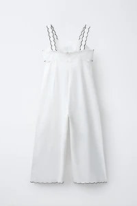 LONG EMBROIDERED CUT-OUT JUMPSUIT WITH COTTON AND LINEN