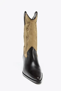 EMBROIDERED COMBINED LEATHER BOOTS