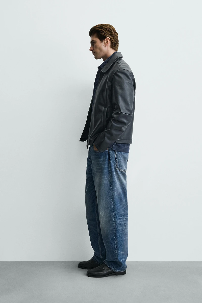 REGULAR FIT FAUX LEATHER JACKET