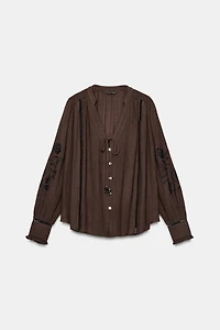 EMBROIDERED LACE INSERT SHIRT