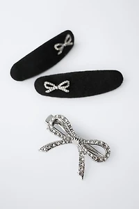 PACK OF THREE SPARKLY BOW BARRETTES
