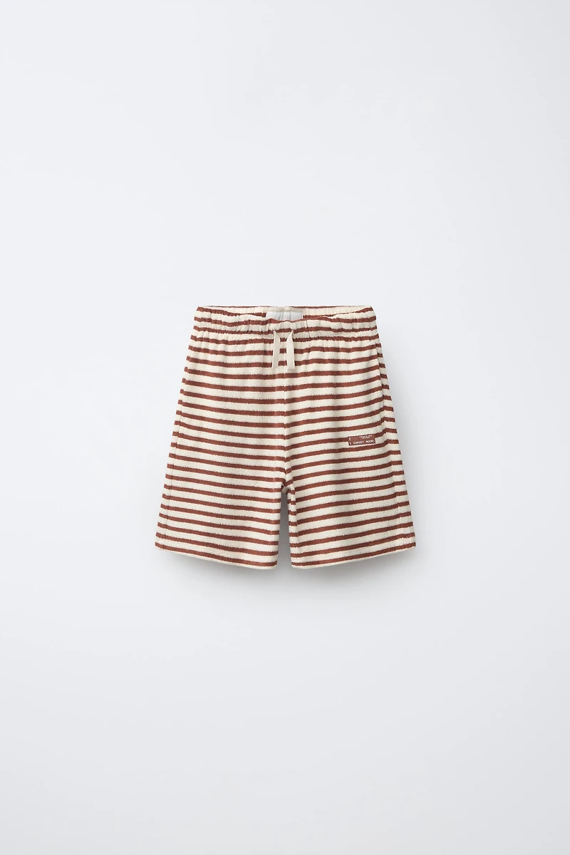 TOWEL EFFECT STRIPED T-SHIRT AND BERMUDA SET