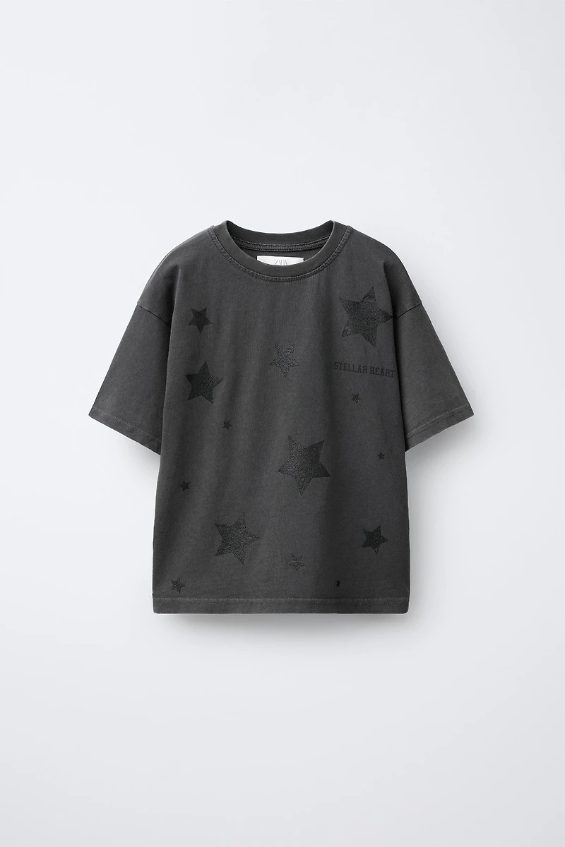 T-SHIRT EFFET DÉLAVÉ ÉTOILES BRILLANT