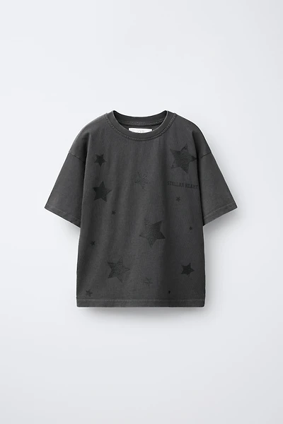 T-SHIRT EFFET DÉLAVÉ ÉTOILES BRILLANT