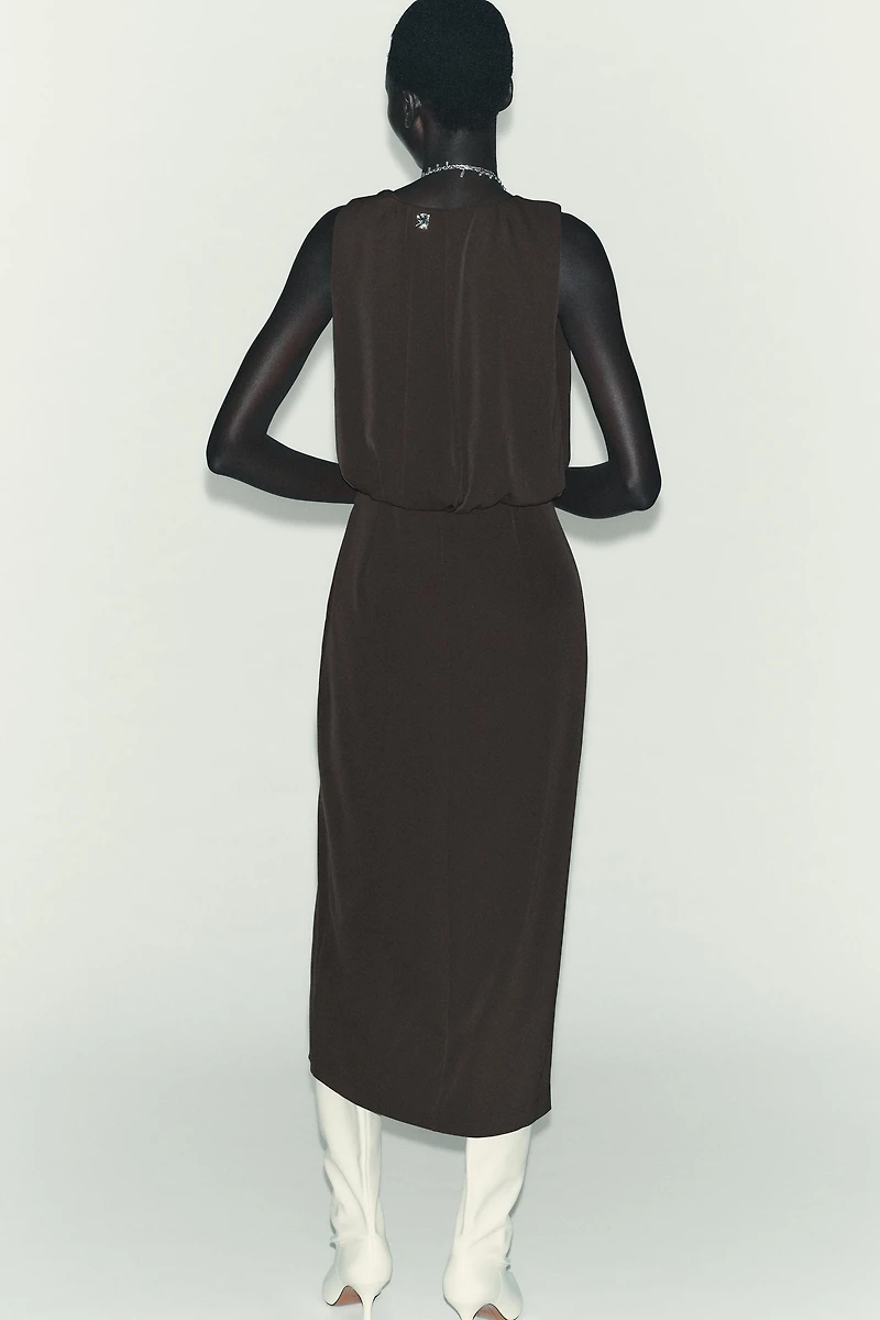 RUCHED WAIST MIDI DRESS