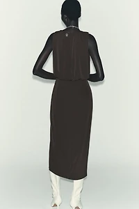 RUCHED WAIST MIDI DRESS