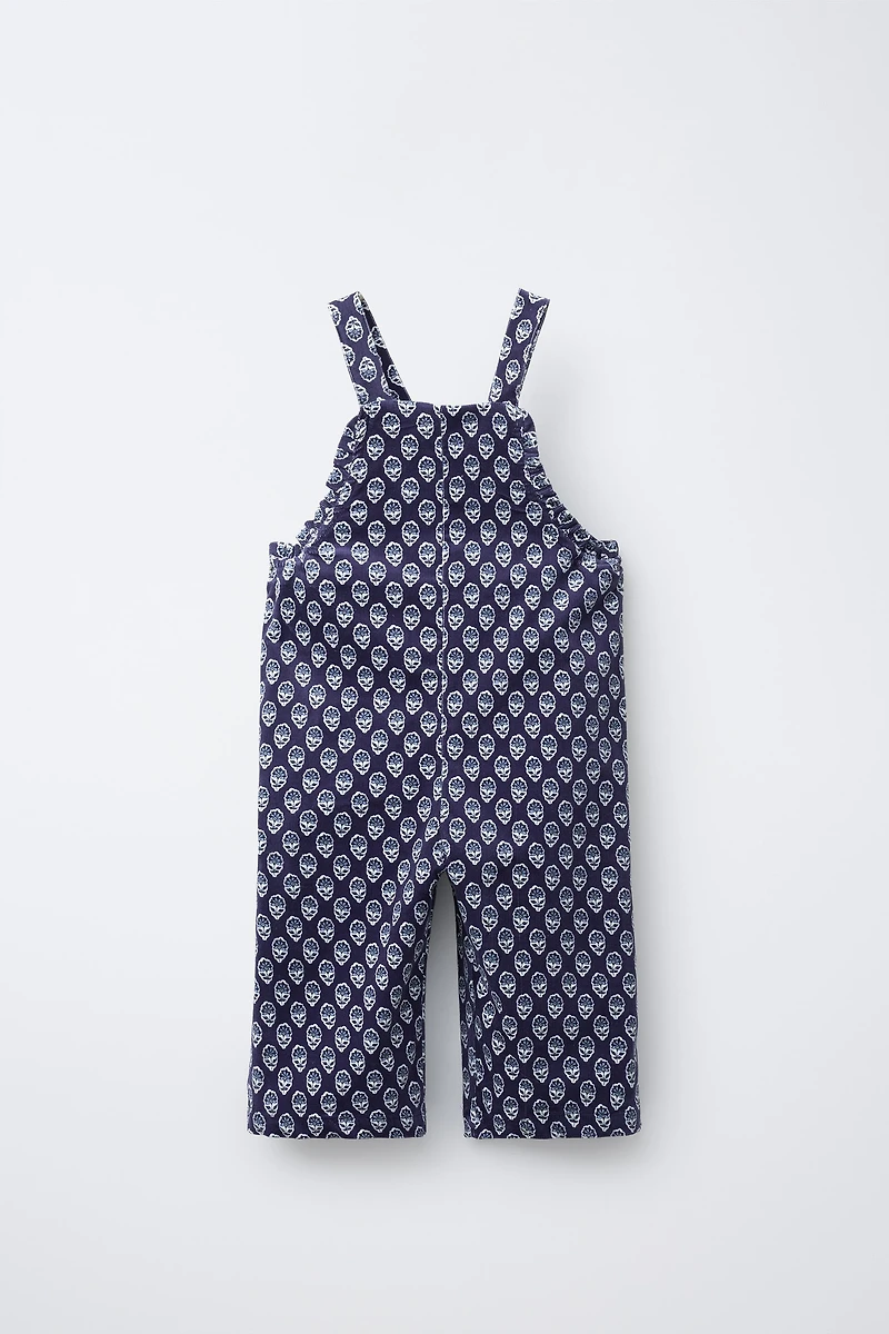 LONG FLORAL PRINT CORDUROY OVERALLS