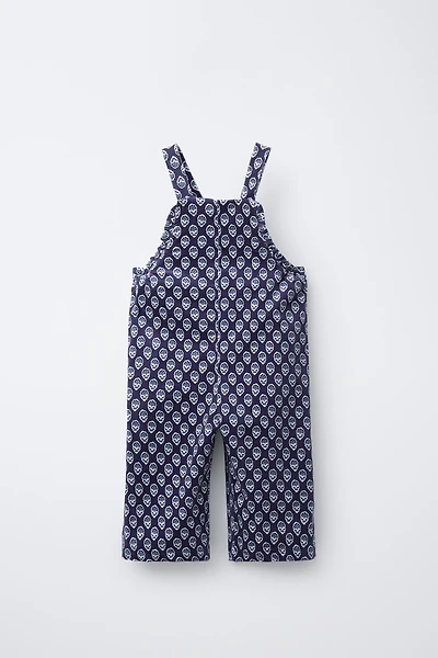 LONG FLORAL PRINT CORDUROY OVERALLS