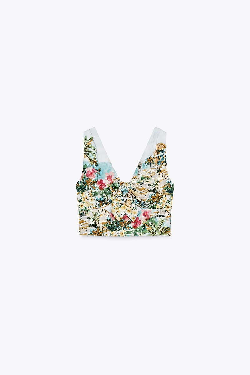 KNOTTED PRINTED CROP TOP