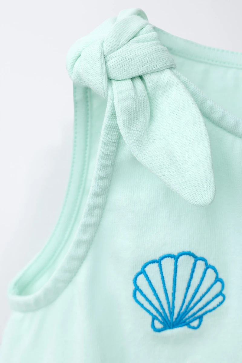 T-SHIRT NŒUD BRODERIES TROPICALES