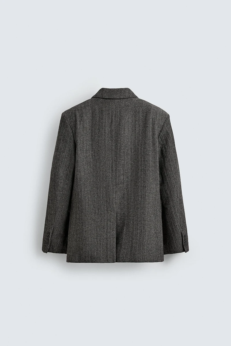 HERRINGBONE WOOL BLEND SUIT BLAZER