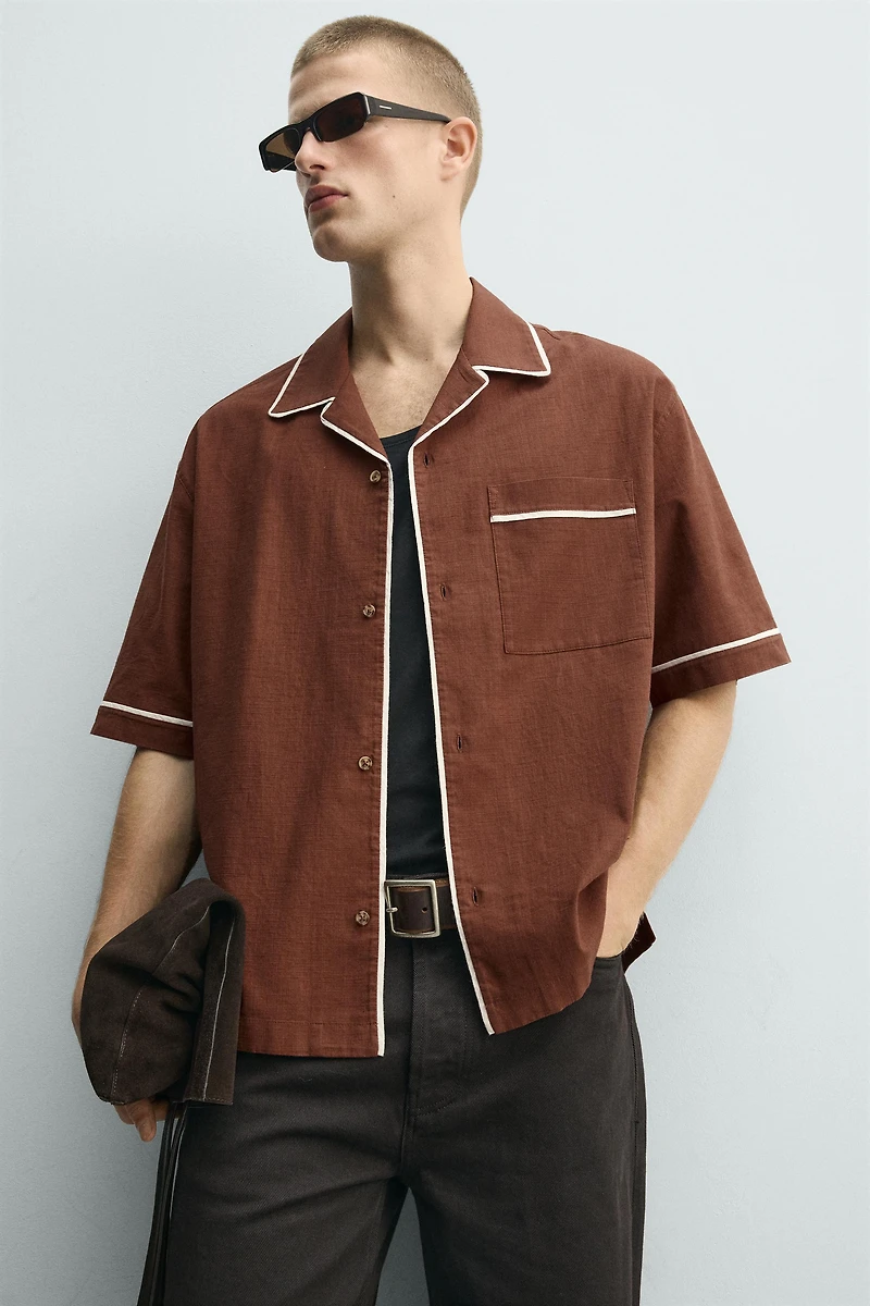 RELAXED FIT SHIRT WITH CONTRAST PIPING