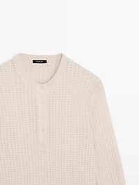 Cutwork wool blend henley sweater