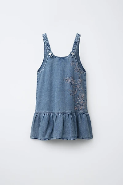 EMBROIDERED FLORAL DENIM DRESS