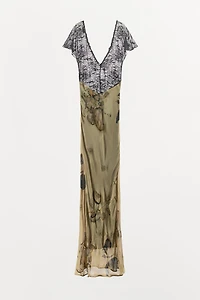 BEADED LACE PRINT DRESS