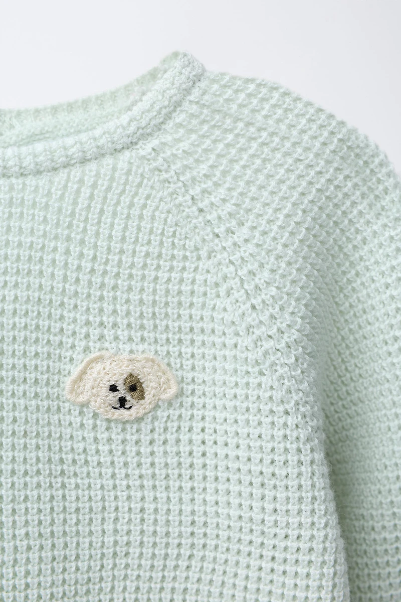 EMBROIDERED DOG PURL KNIT JUMPER