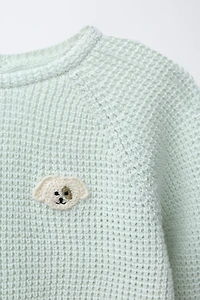 EMBROIDERED DOG PURL KNIT JUMPER