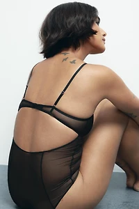 SEMI-SHEER PLEATED BODYSUIT
