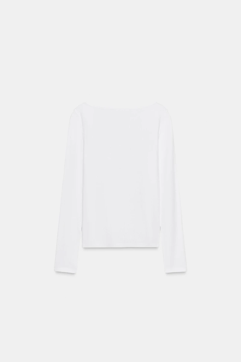 COTTON BOAT NECK T-SHIRT