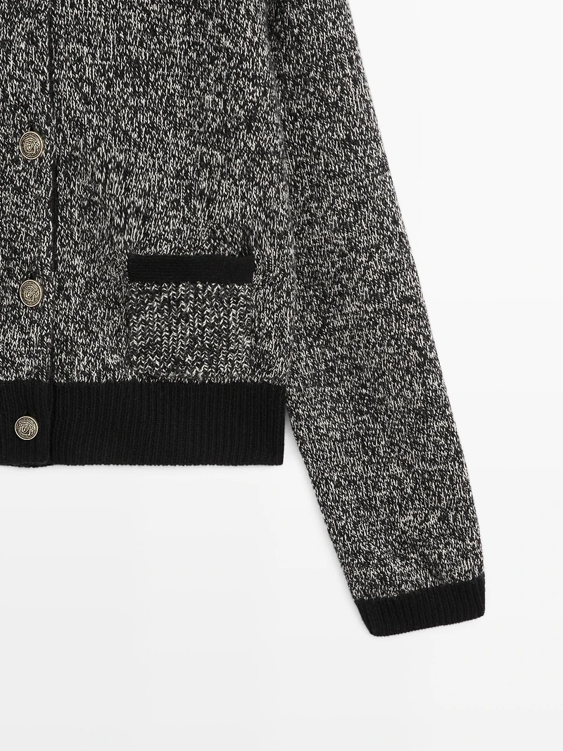 Wool blend knit cardigan with gold buttons