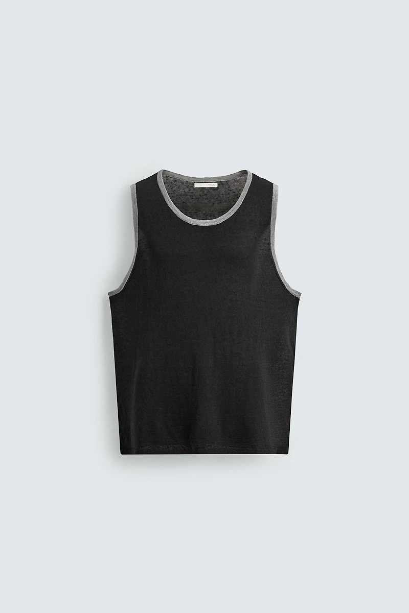 DÉBARDEUR EN MAILLE DE LIN CONTRASTE