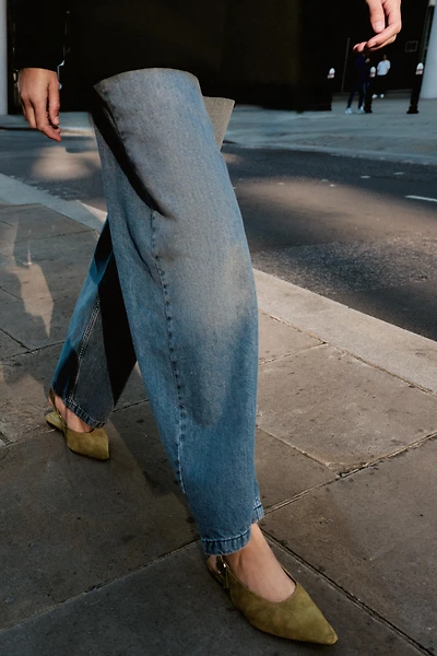 COMBINED LEATHER SLINGBACK SHOES