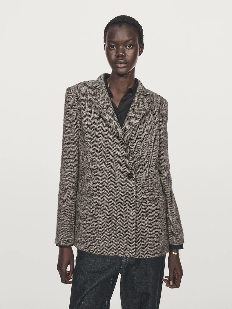 Blazer laine à chevrons et col montant