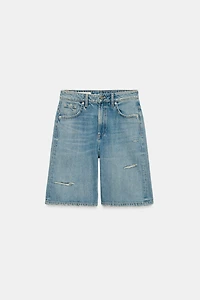 BERMUDA BAGGY EN JEAN TRF TAILLE MI-HAUTE DÉCHIRÉ