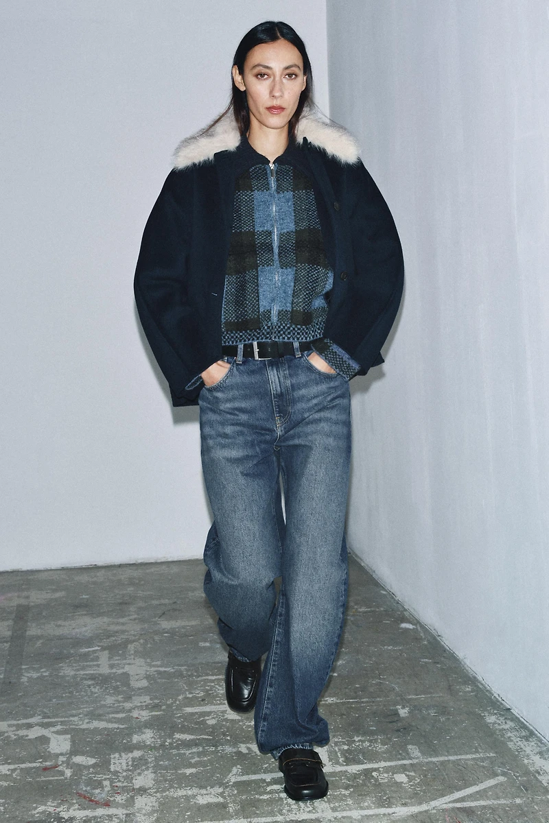ZW COLLECTION WOOL BLEND FAUX FUR COLLAR JACKET