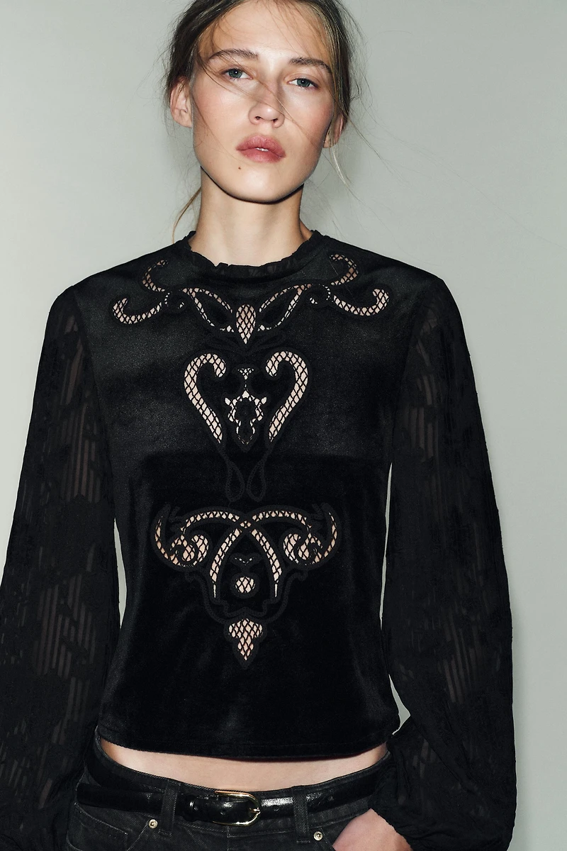 EMBROIDERED VELVET TOP