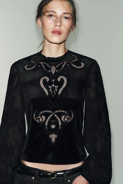EMBROIDERED VELVET TOP