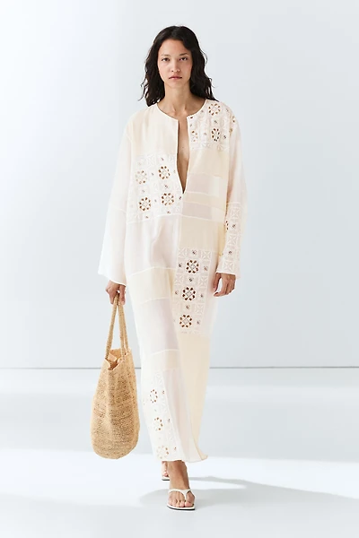 Flowing embroidered kaftan dress