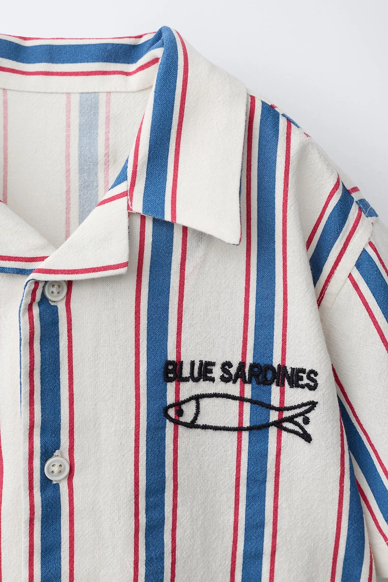 CHEMISE À RAYURES POISSON BRODÉ