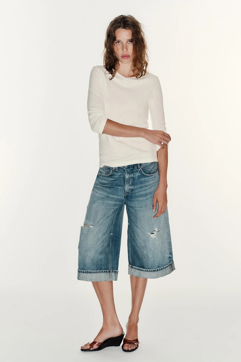 TRF MID RISE RIPPED DENIM JORTS