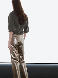 Nappa leather metallic trousers