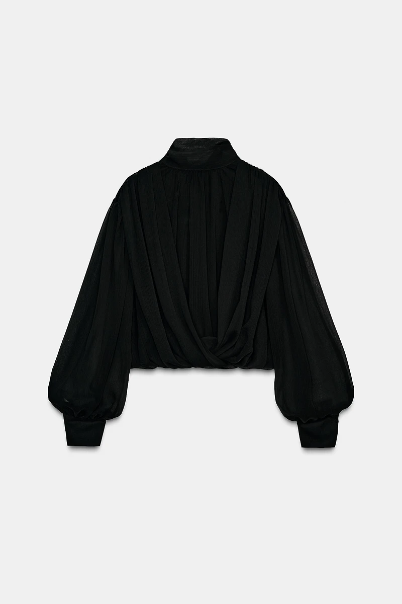 CHEMISE SEMI-TRANSPARENTE AVEC DRAPÉ BOULE