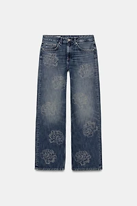 HI-RISE FLORAL TRF BARREL JEANS