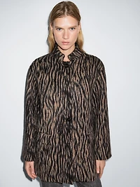 Wool blend animal print coat