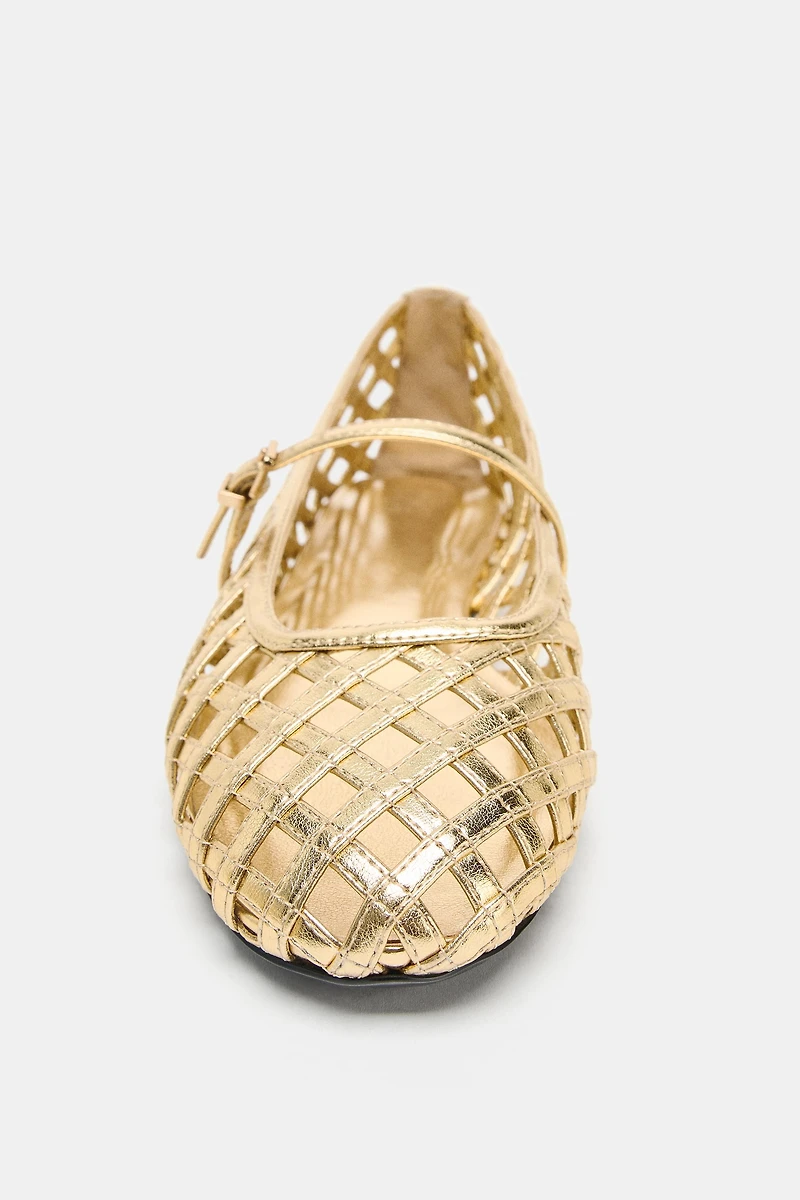 METALLIC EFFECT MESH BALLET FLATS