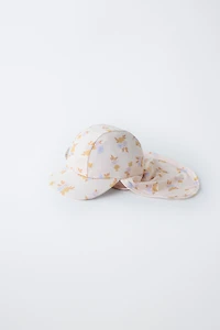 FLORAL PRINT SWIM HAT WITH NECK FLAP