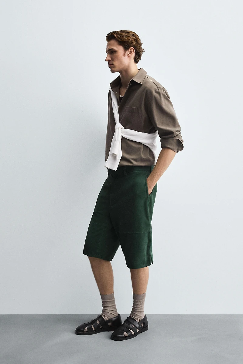 RELAXED FIT SUEDE LEATHER SHORTS