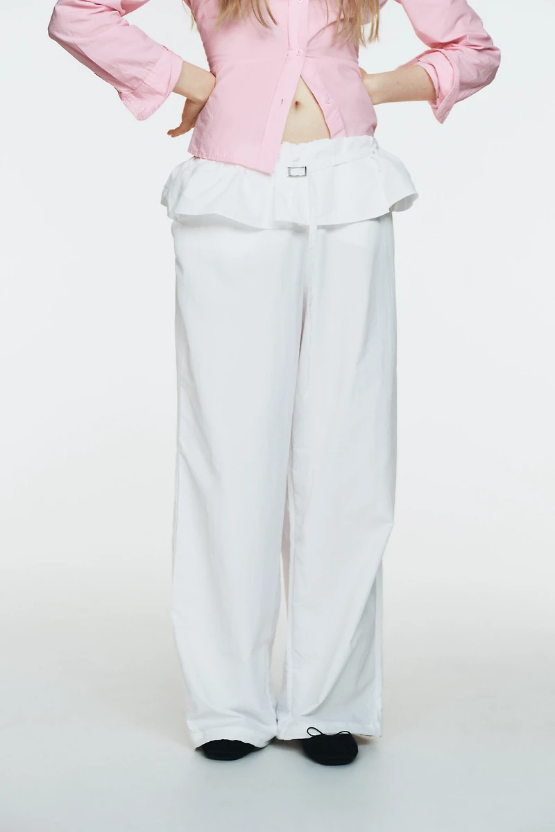 OVERLAPPING WAIST NYLON PANTS