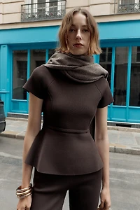 KNIT PEPLUM TOP WITH BELT