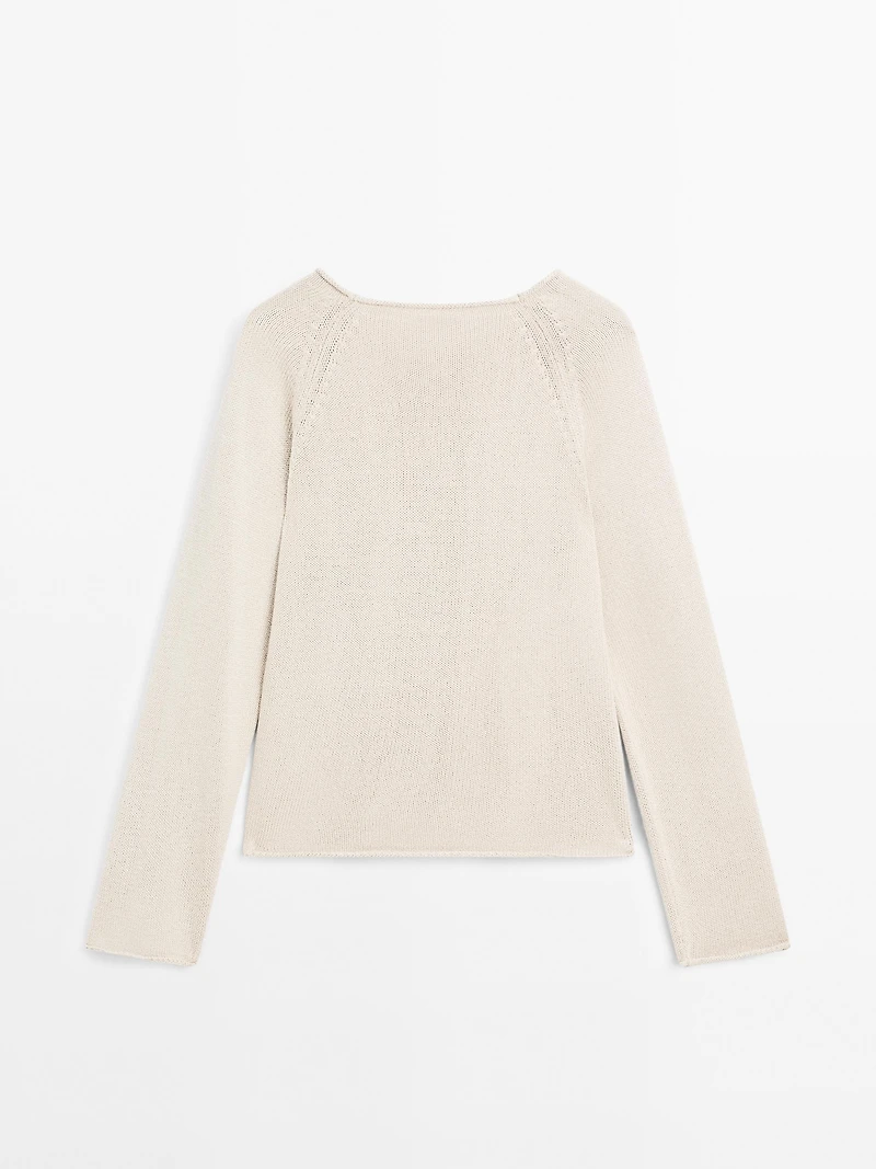 Purl knit cutwork sweater