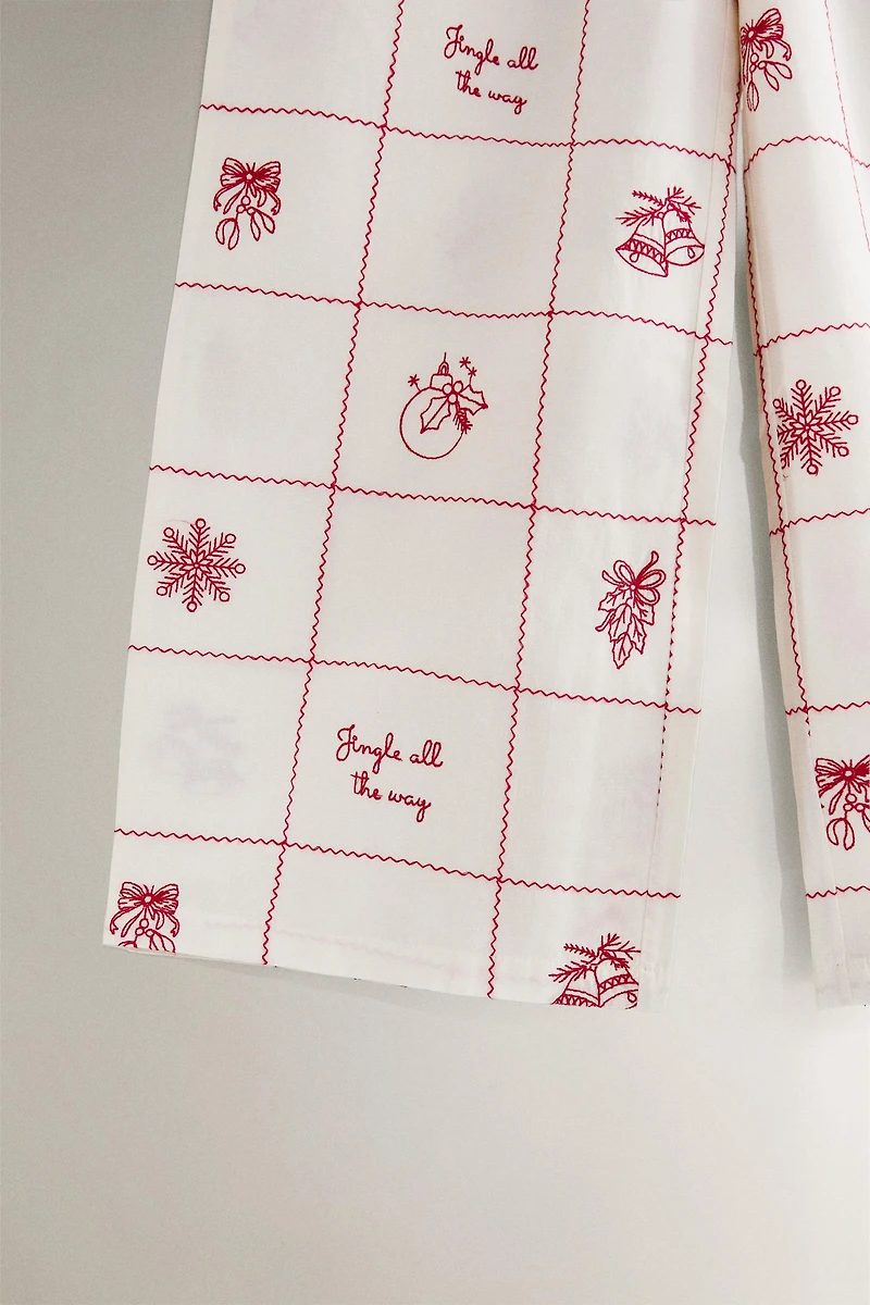 EMBROIDERED CHECK CHRISTMAS PANTS