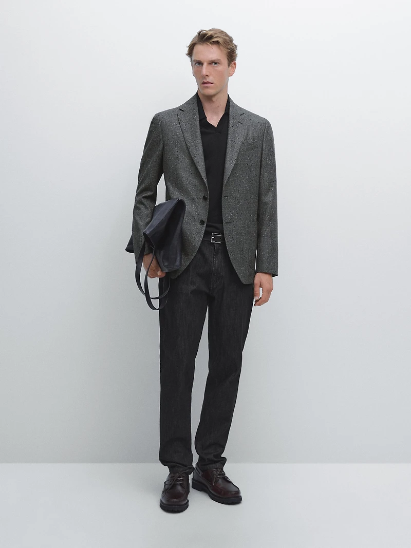 Blazer à carreaux texturé en laine mélangée