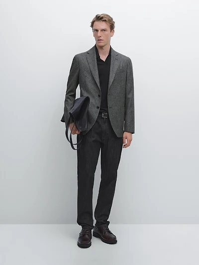 Blazer à carreaux texturé en laine mélangée