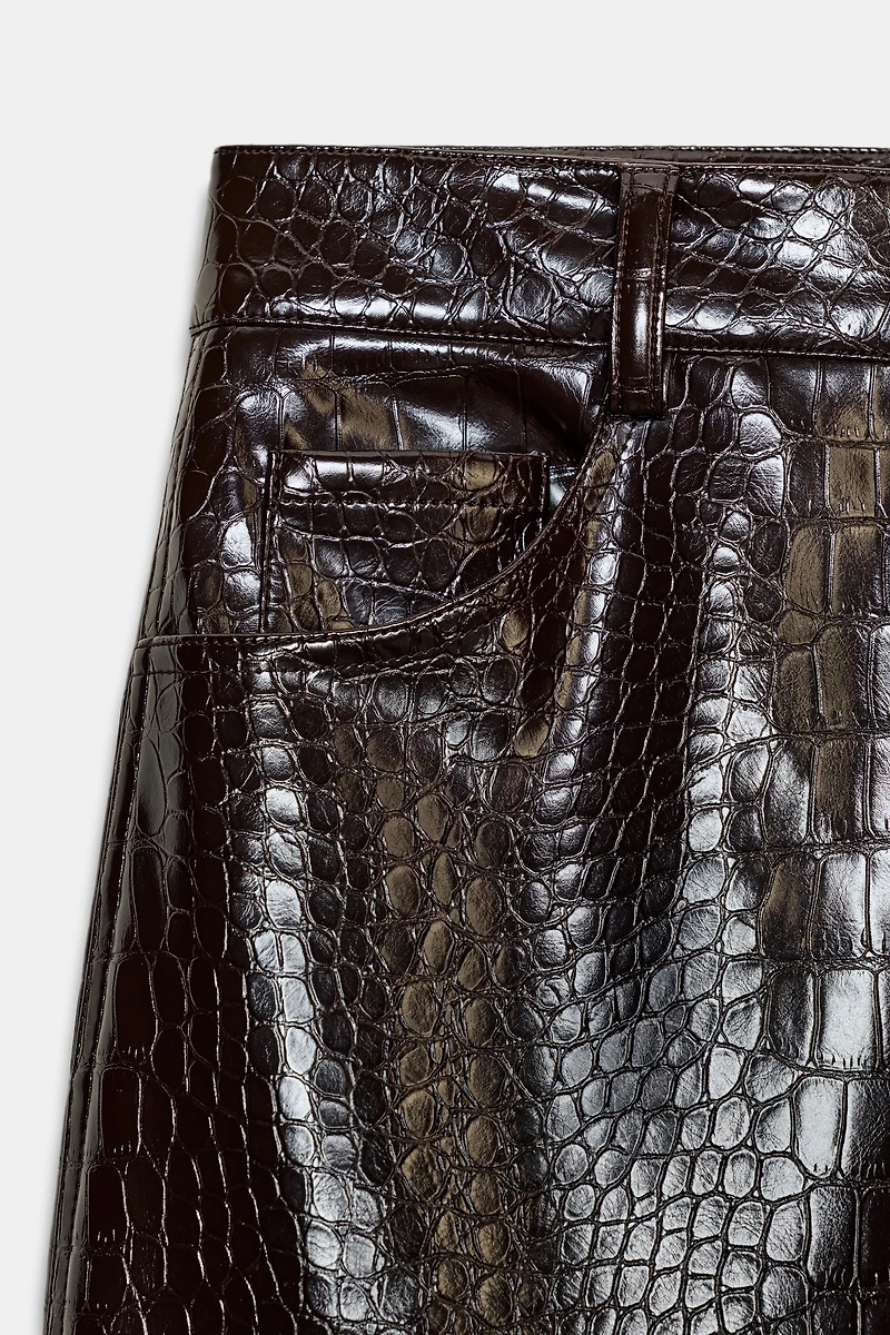 STRAIGHT-LEG FAUX LEATHER ANIMAL EMBOSSED PANTS