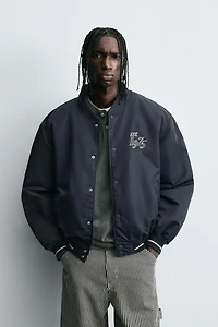 CONTRAST EMBROIDERY BOMBER JACKET