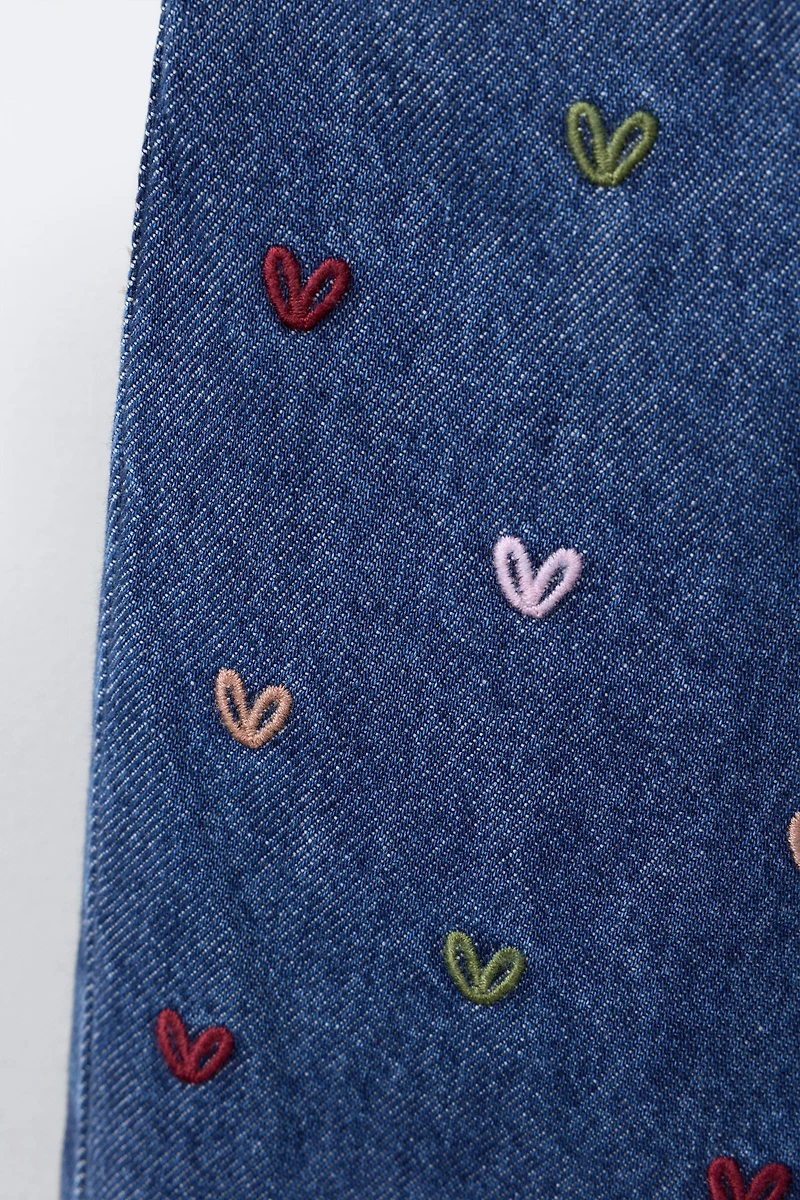 HEART EMBROIDERED CULOTTE JEANS